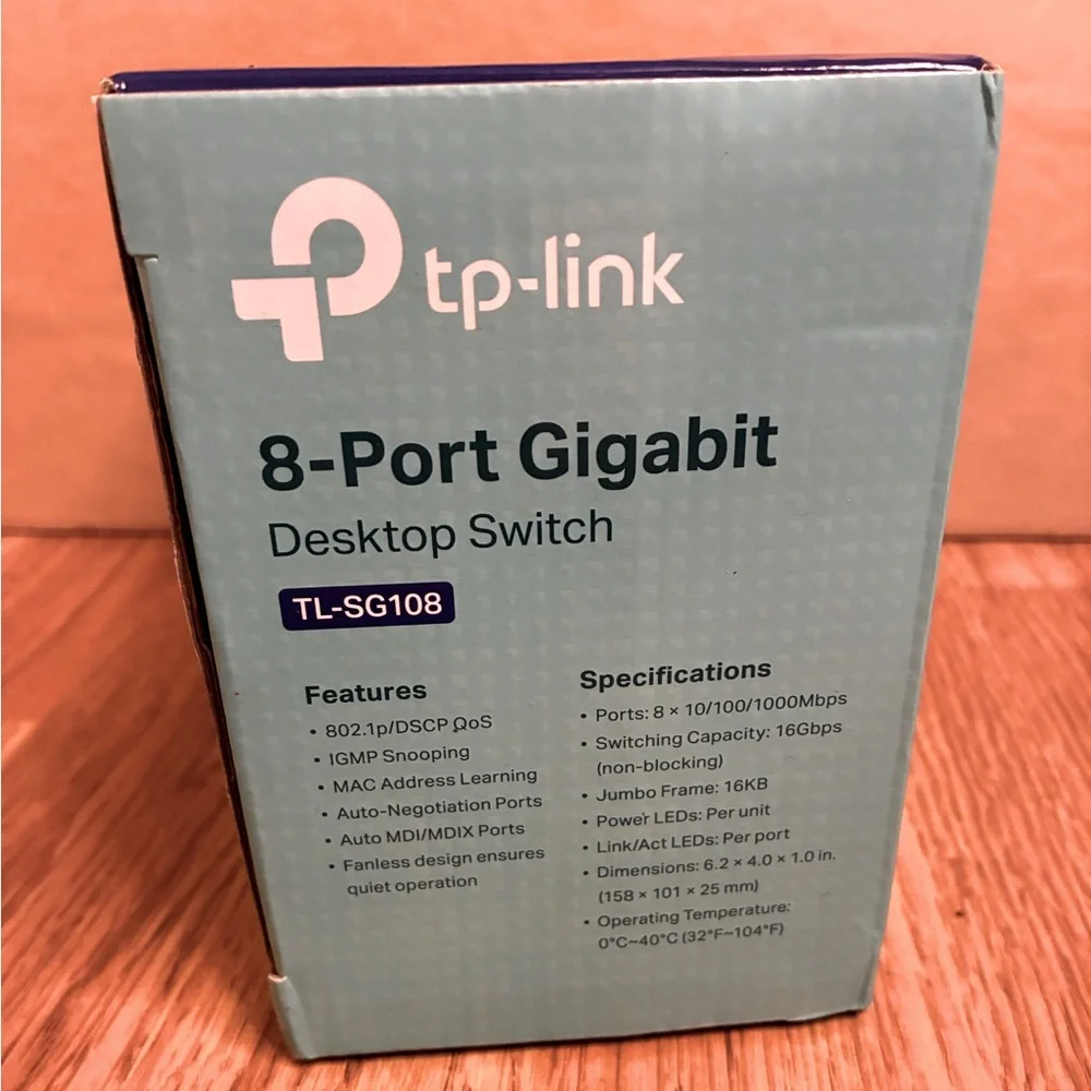 No Adapter TP-Link 8 Port Gigabit Desktop Switch Ethernet Box Model TL-108.